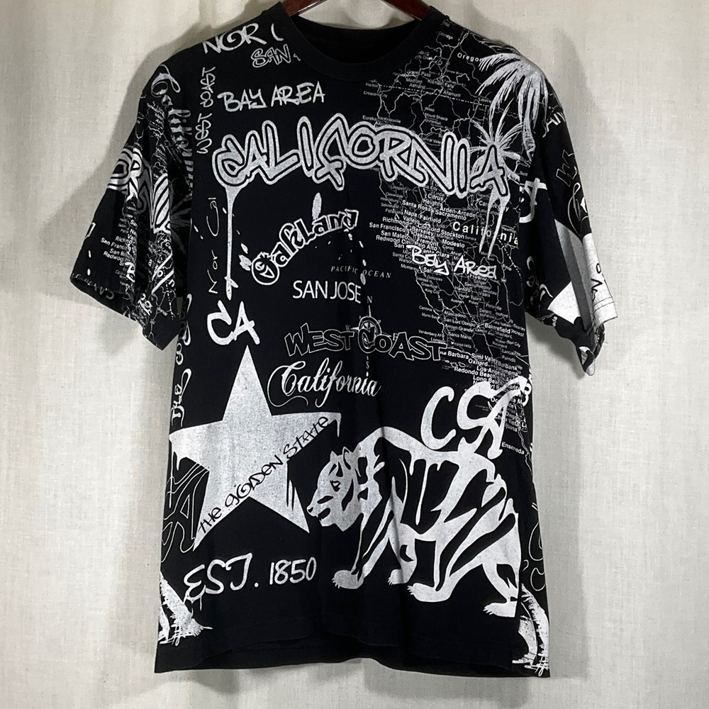 American Crown California All Over Print West Coast Black T-Shirt Size M